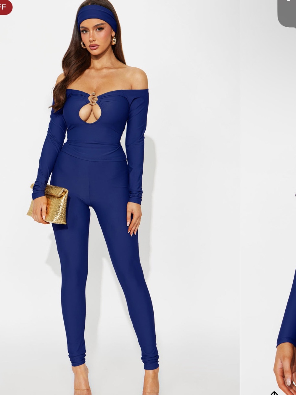Fashion Nova Royal Blue Off-Shoulder Jumpsuit with Keyhole Ring